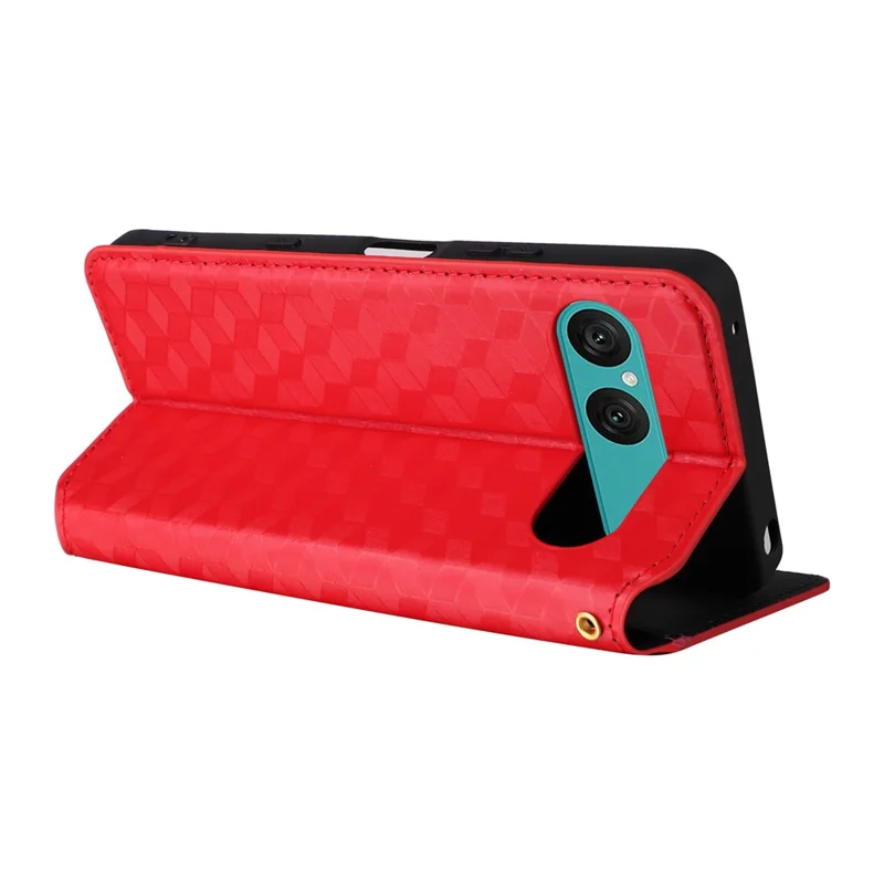 For Sony Xperia 10 VII Case Wallet Rhombus Imprinted Leather Phone Cover - Red