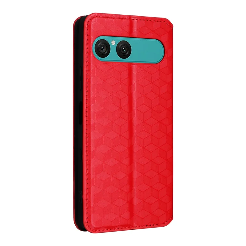 For Sony Xperia 10 VII Case Wallet Rhombus Imprinted Leather Phone Cover - Red