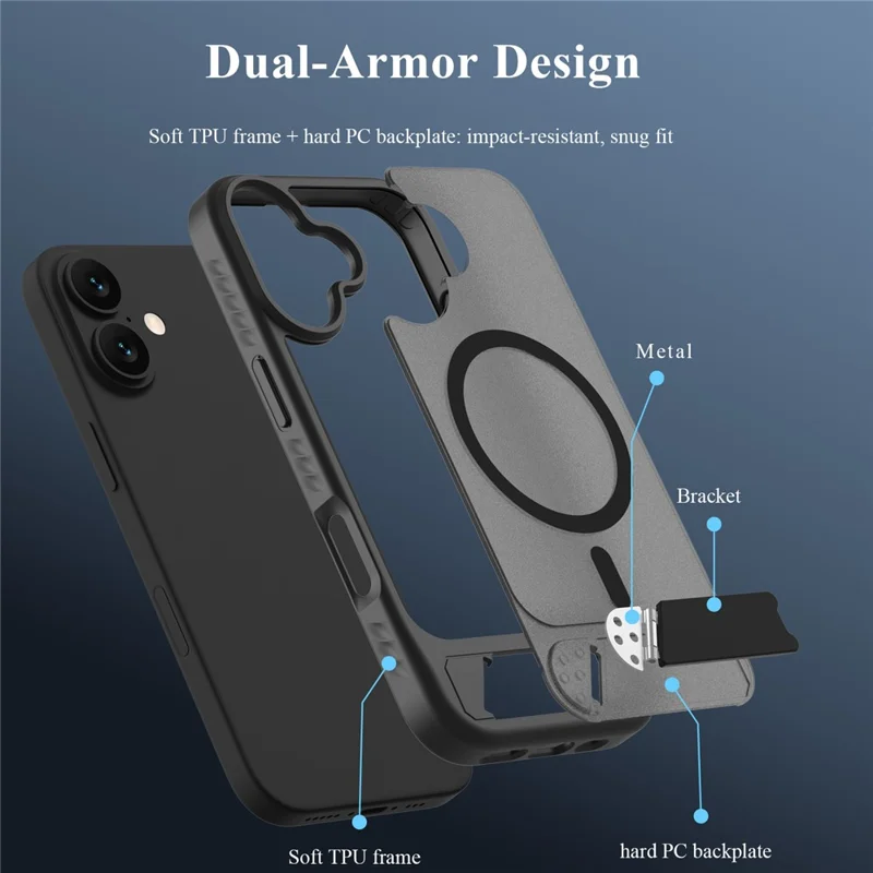 LEREACH Le-Chic Series for iPhone 17 Case TPU + PC Kickstand Phone Cover Compatible with MagSafe - Black