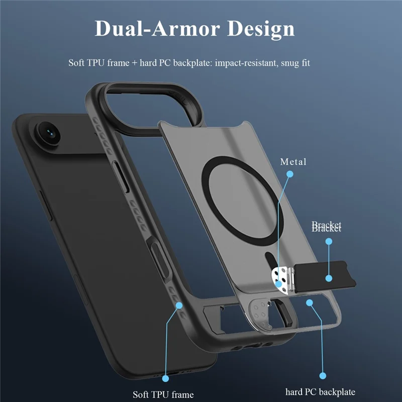 LEREACH Le-Chic Series for iPhone Air Case TPU + PC Kickstand Phone Cover Compatible with MagSafe - Black