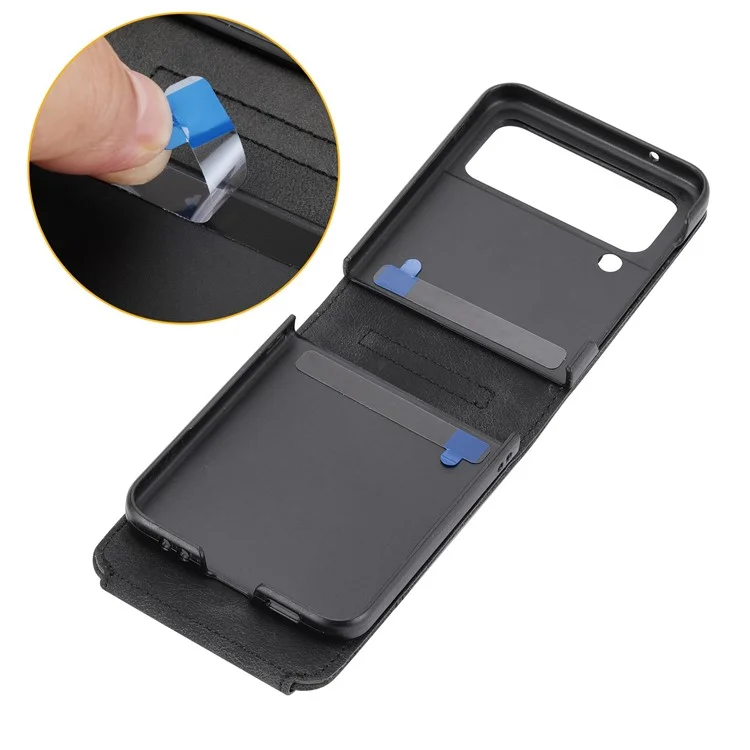 For Samsung Galaxy Z Flip4 5G Imprinted Flowers Skin-touch PU Leather Phone Case Stand Card Holder Folding Display Cover with Shoulder Strap - Black