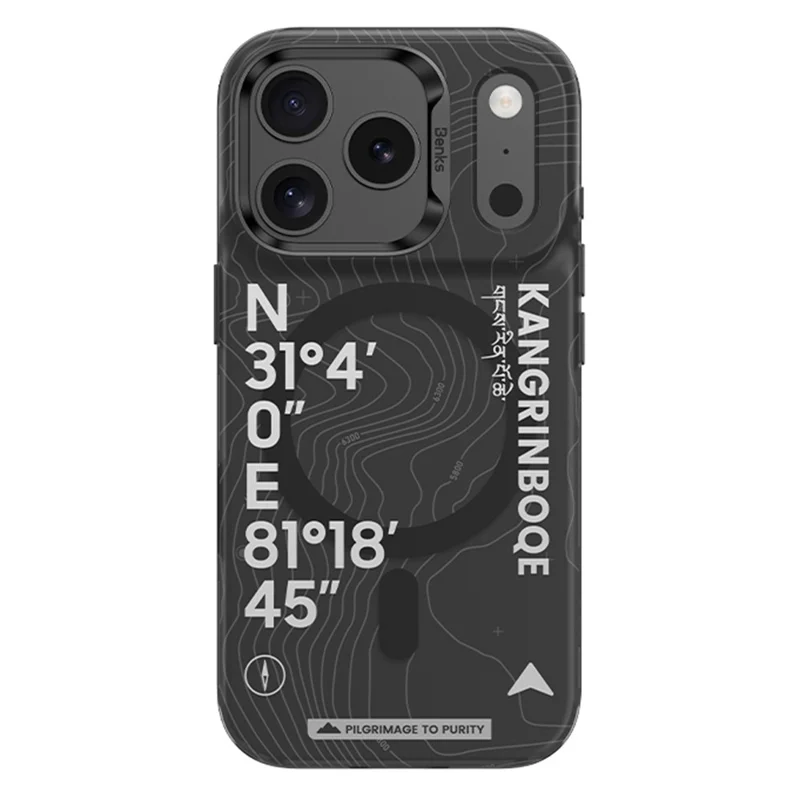 BENKS D1 dla iPhone 17 Pro, etui z wzorem współrzędnych geograficznych Kangrinboqe, pokrywa wykonana z TPU, TPE i PC, kompatybilna z MagSafe