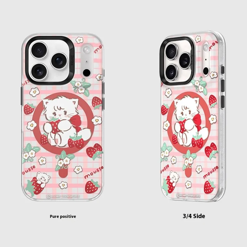 BENKS D1 for iPhone 17 Pro Cartoon Animal TPU TPE PC Phone Cover Compatible with MagSafe - Strawberry Cupcake