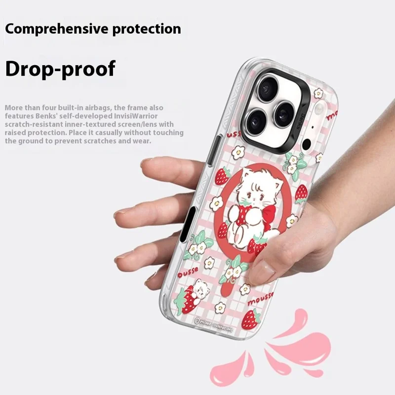 BENKS D1 for iPhone 17 Pro Cartoon Animal TPU TPE PC Phone Cover Compatible with MagSafe - Strawberry Cupcake