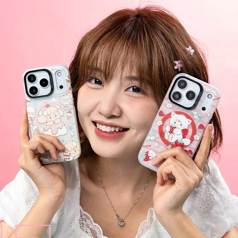 BENKS D1 for iPhone 17 Pro Cartoon Animal TPU TPE PC Phone Cover Compatible with MagSafe - Strawberry Cupcake