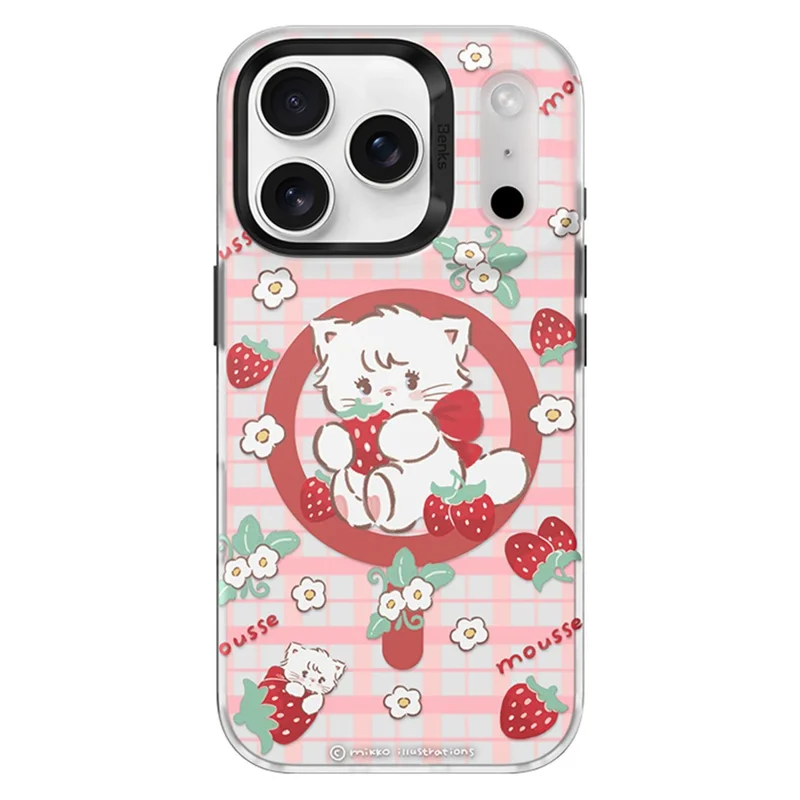 BENKS D1 for iPhone 17 Pro Max Cartoon Animal TPU TPE PC Phone Cover Compatible with MagSafe - Strawberry Cupcake