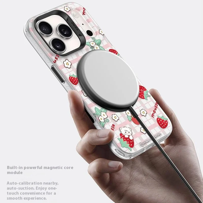 BENKS D1 for iPhone 17 Pro Max Cartoon Animal TPU TPE PC Phone Cover Compatible with MagSafe - Strawberry Cupcake
