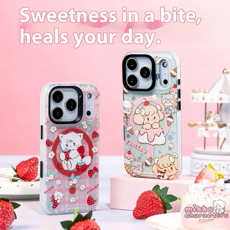 BENKS D1 for iPhone 17 Pro Max Cartoon Animal TPU TPE PC Phone Cover Compatible with MagSafe - Strawberry Cupcake