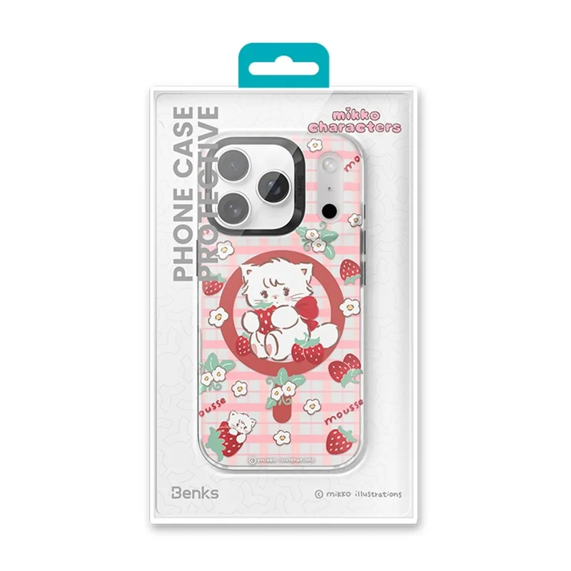 BENKS D1 for iPhone 17 Pro Max Cartoon Animal TPU TPE PC Phone Cover Compatible with MagSafe - Strawberry Cupcake