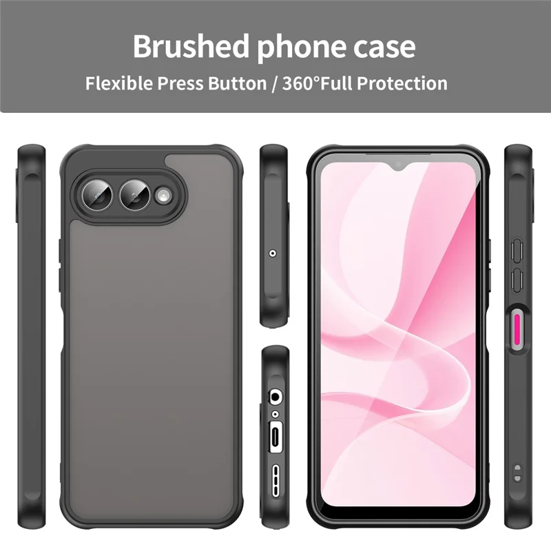 For T-Mobile T Phone 3  /  REVVL 8 Case Drop Proof Airbags Frosted Translucent PC + TPU Phone Back Cover - Black