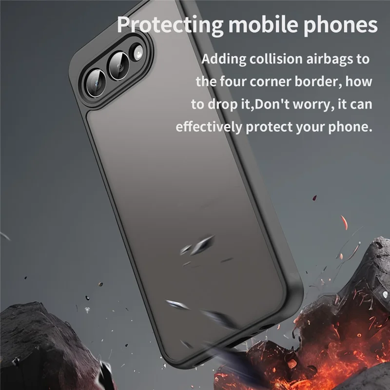 For T-Mobile T Phone 3  /  REVVL 8 Case Drop Proof Airbags Frosted Translucent PC + TPU Phone Back Cover - Black