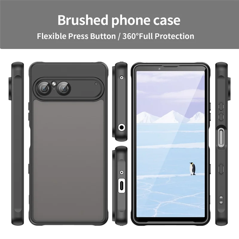 For Sony Xperia 10 VII Case Drop Proof Airbags Frosted Translucent PC + TPU Phone Back Cover - Black