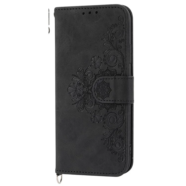 Para Samsung Galaxy Z Fold4 5g Flores Impressas Touch Skin Touch PU Caparela Capa de Tolo Dolho - Preto