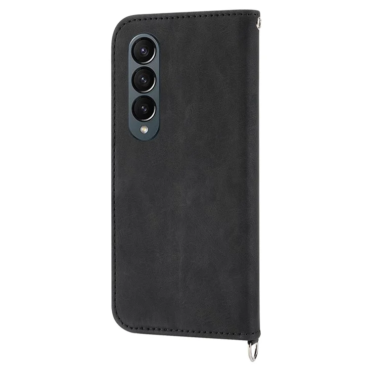 Para Samsung Galaxy Z Fold4 5g Flores Impressas Touch Skin Touch PU Caparela Capa de Tolo Dolho - Preto