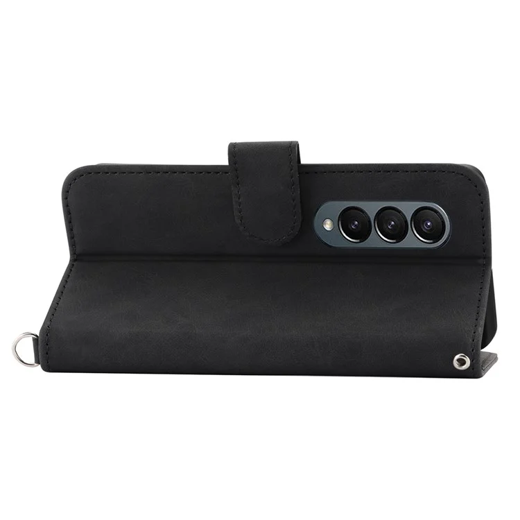 Para Samsung Galaxy Z Fold4 5g Flores Impressas Touch Skin Touch PU Caparela Capa de Tolo Dolho - Preto