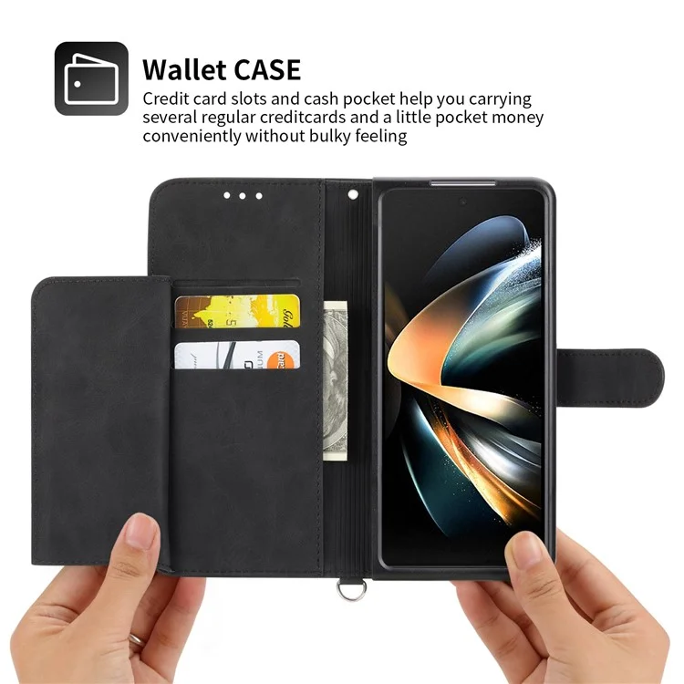 Para Samsung Galaxy Z Fold4 5g Flores Impressas Touch Skin Touch PU Caparela Capa de Tolo Dolho - Preto