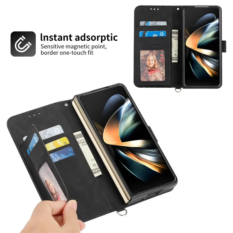Para Samsung Galaxy Z Fold4 5g Flores Impressas Touch Skin Touch PU Caparela Capa de Tolo Dolho - Preto