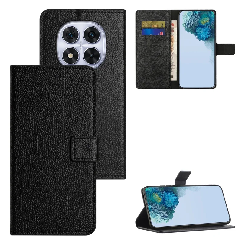 For SXiaomi Redmi Note 15 5G (Global) Case PU Leather Wallet Phone Cover Litchi Texture, Black