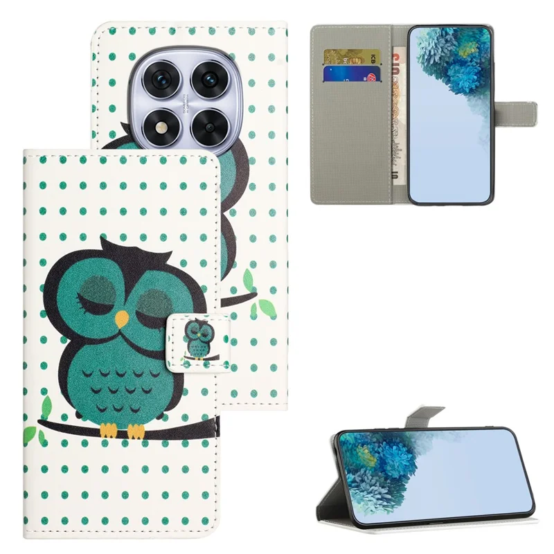 For Xiaomi Redmi Note 15 5G (Global) Case Pattern Print PU Leather Wallet Phone Cover - Dots Owl