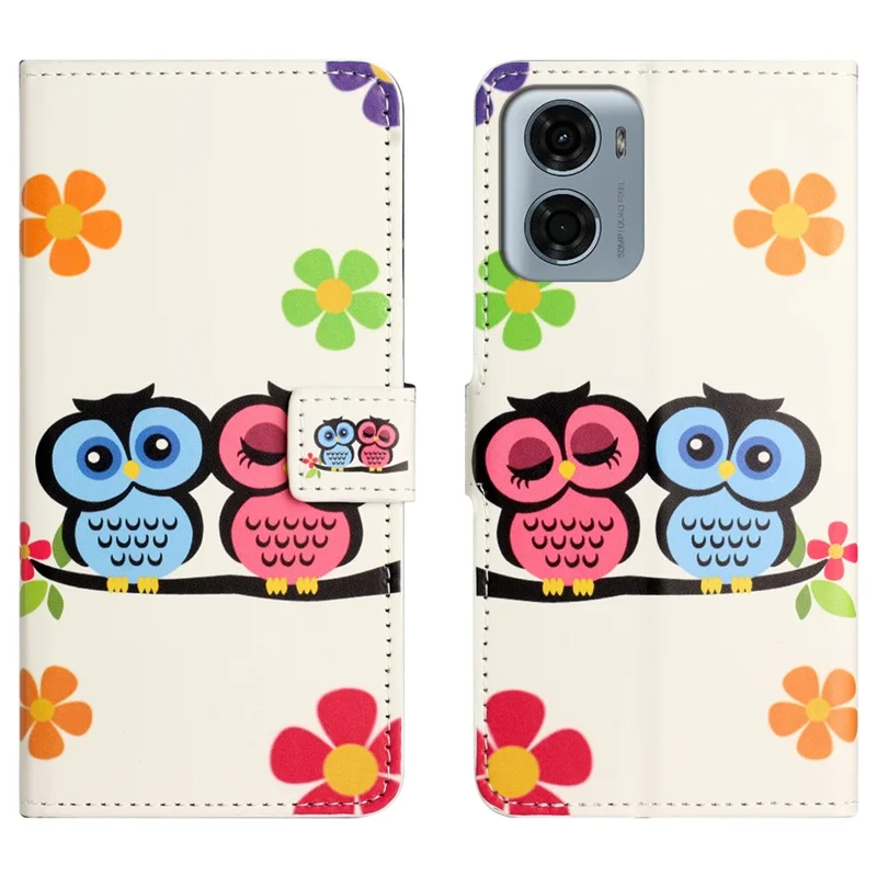 For Motorola Moto G06 4G Case Pattern Print PU Leather Wallet Phone Cover - Couple Owls