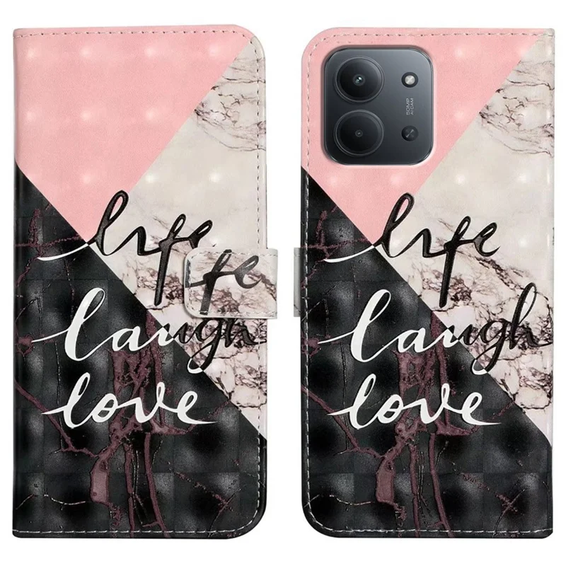 For Xiaomi Redmi 15C 4G (Global) (171mm)  /  Poco C85 4G (171mm) Case 3D Creative Pattern PU Leather Stand Phone Cover - Tri-Color Marble