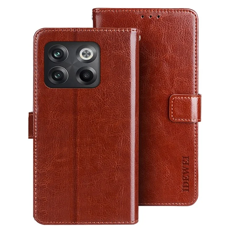 Idewei Für OnePlus 10T 5G / Ace Pro 5G Crazy Horse Textur PU Leder + TPU Vollschutz Phone Hülle Wallet Wallet Cover - Braun