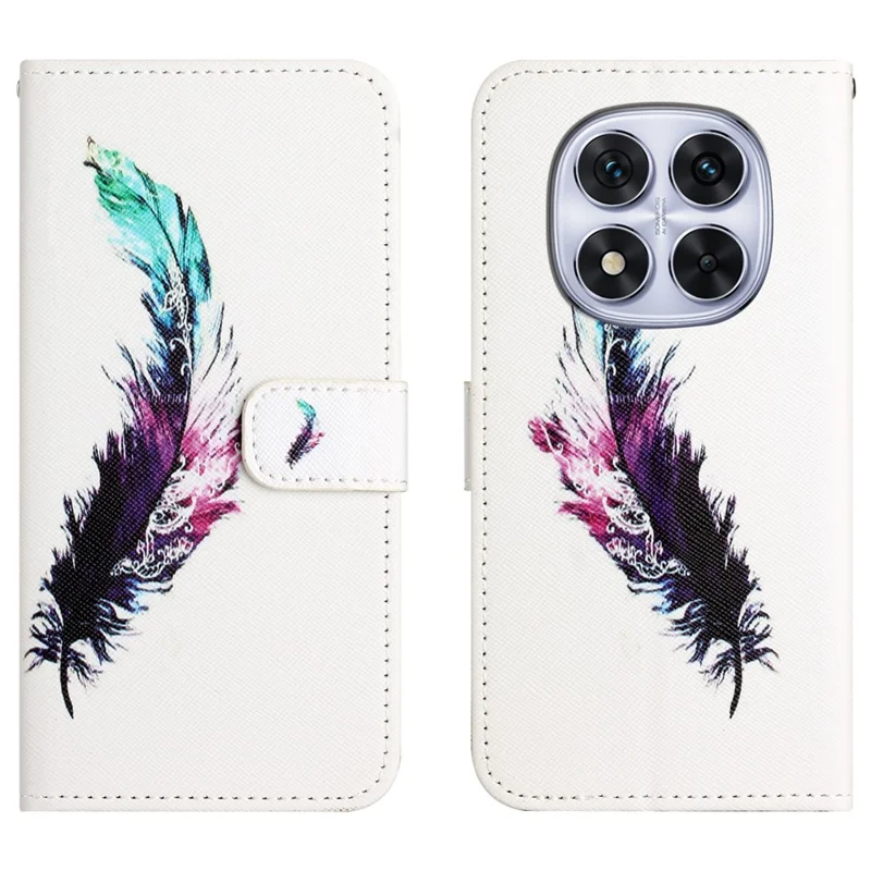 For Xiaomi Redmi Note 15 5G (Global) Case Pattern Print PU Leather Wallet Phone Cover Cross Texture - Feather