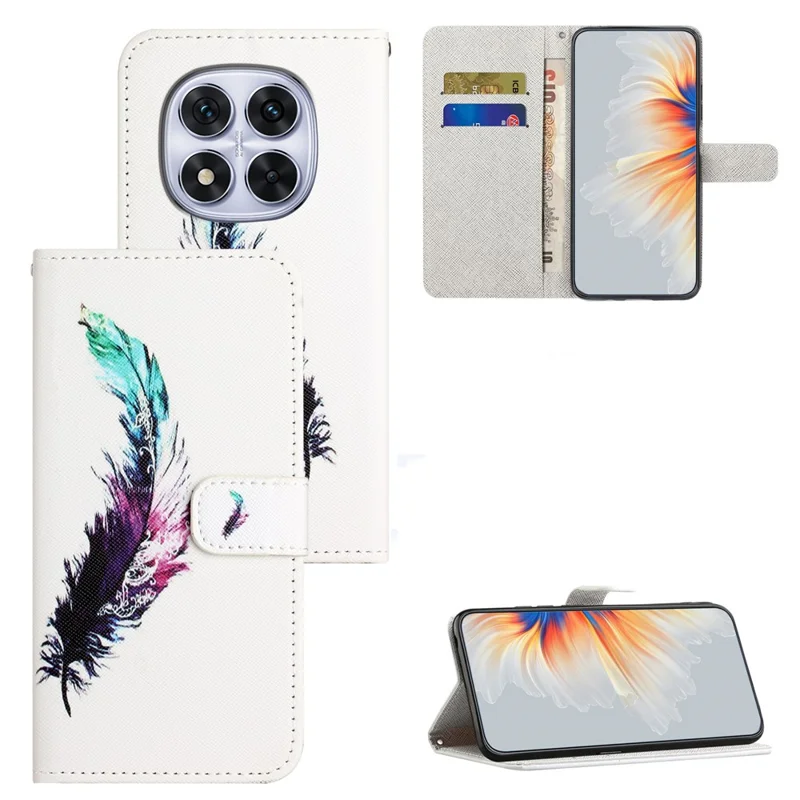 For Xiaomi Redmi Note 15 5G (Global) Case Pattern Print PU Leather Wallet Phone Cover Cross Texture - Feather