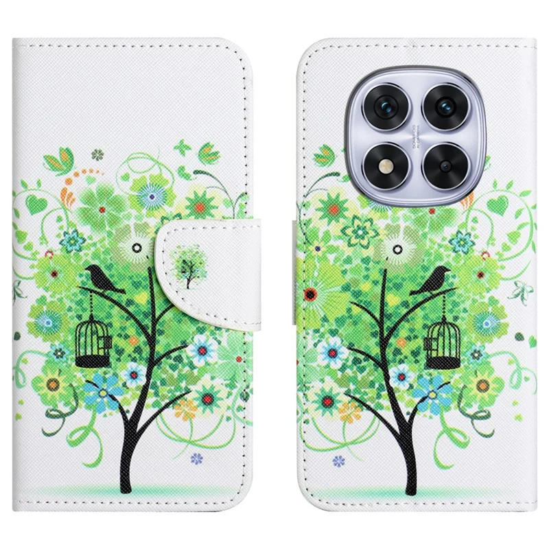 For Xiaomi Redmi Note 15 5G (Global) Case Pattern Printing Cross Texture Leather Phone Cover - Green Tree