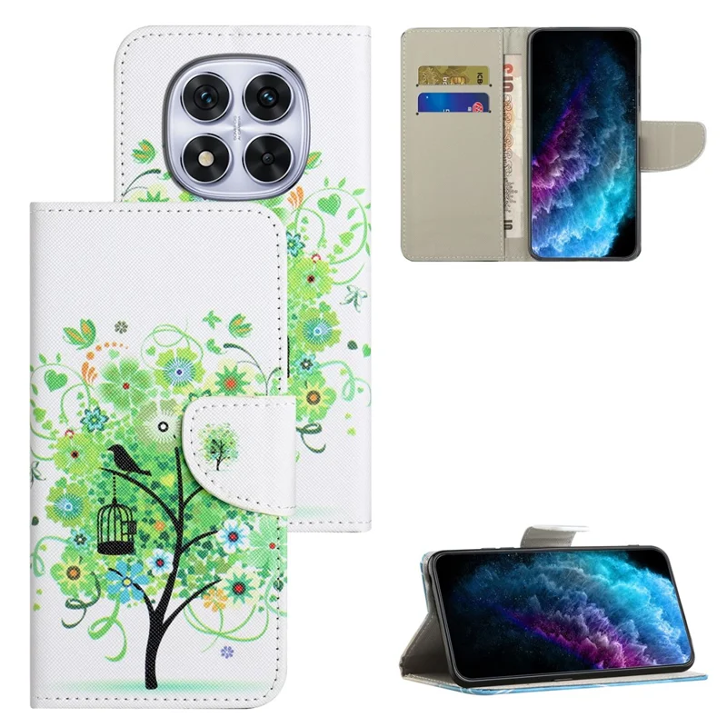 For Xiaomi Redmi Note 15 5G (Global) Case Pattern Printing Cross Texture Leather Phone Cover - Green Tree