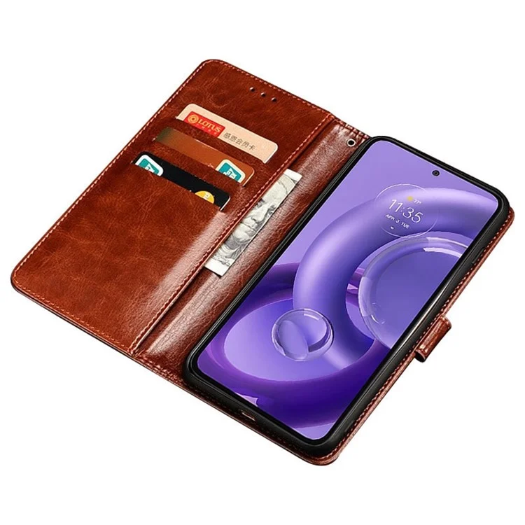 IDEWEI For Motorola Edge 30 Neo 5G PU Leather Folio Flip Phone Case Crazy Horse Texture Stand Wallet Shockproof Cover - Brown