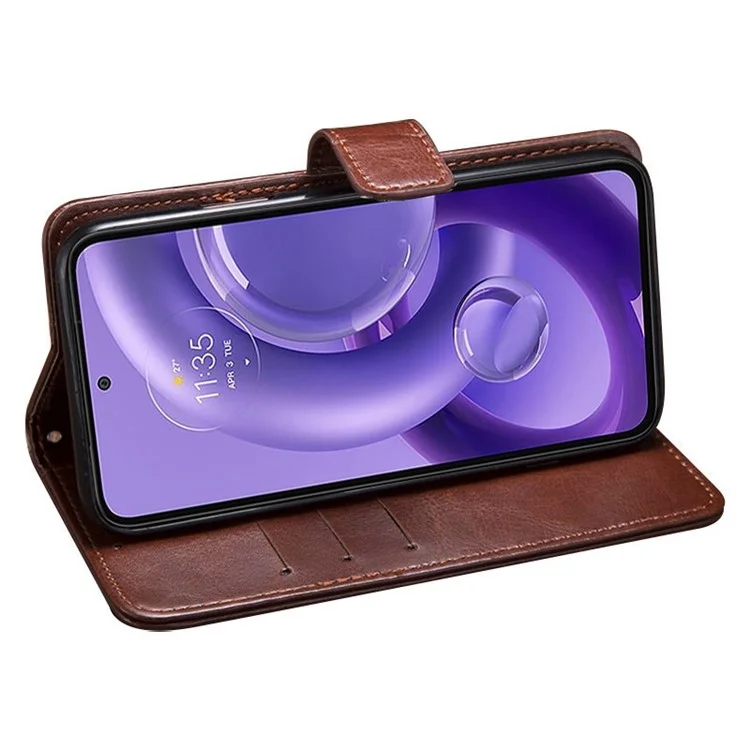 IDEWEI For Motorola Edge 30 Neo 5G PU Leather Folio Flip Phone Case Crazy Horse Texture Stand Wallet Shockproof Cover - Brown