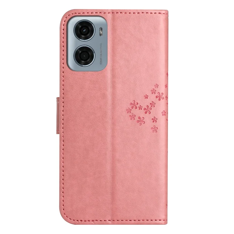 For Motorola Moto G06 Power 4G / G06 4G Case PU Leather Owl Tree Imprinted Wallet Phone Cover with Strap - Pink