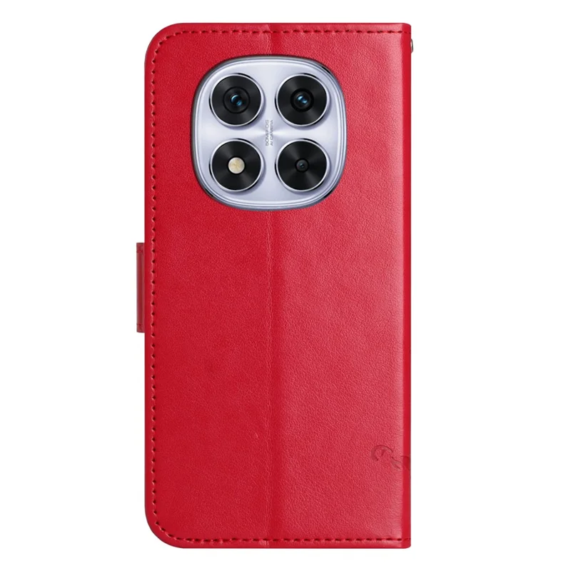 For Xiaomi Poco M8 5G / Redmi Note 15 5G (Global) Case Wallet Stand Imprinted Butterfly Flower PU Leather Phone Cover - Red