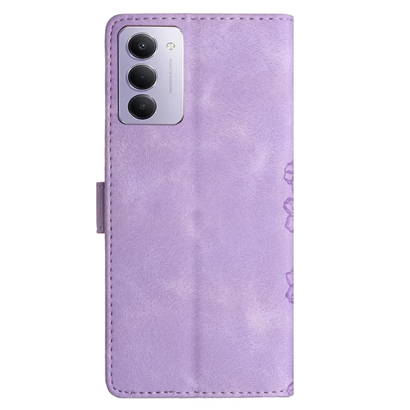 Til Xiaomi Redmi 15 4G (EU) (171 mm) Tasker med sommerfugl- og blomstermønster, PU-læder med silketak, Telefonbeskytter – Lilla