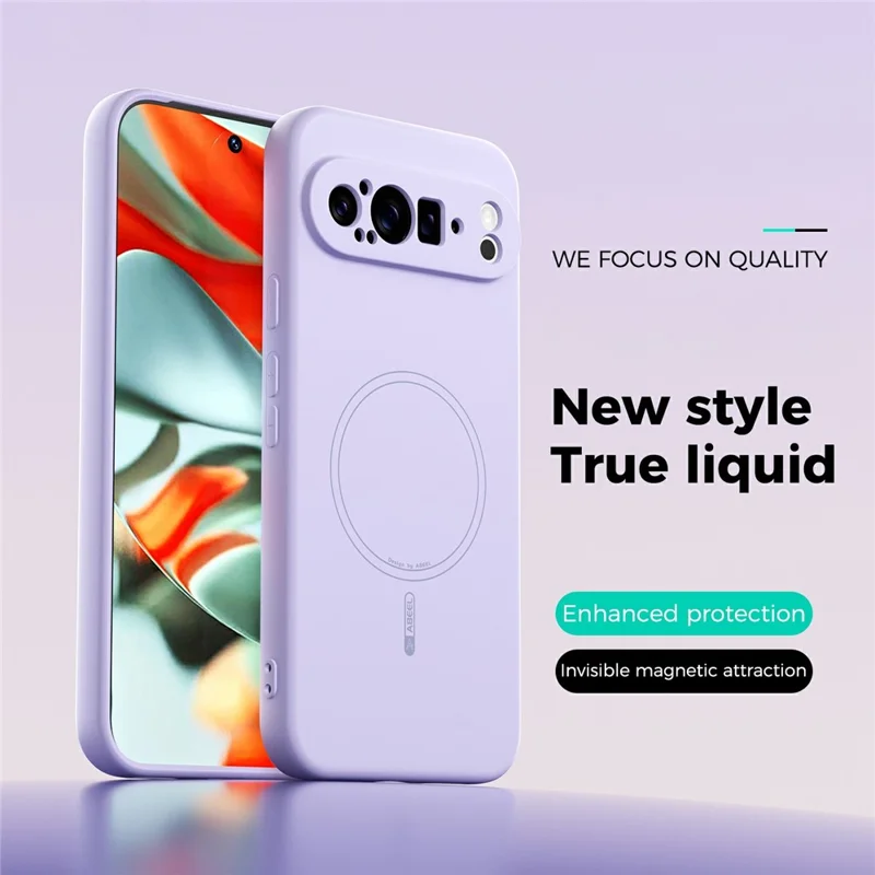 ABEEL For Google Pixel 9 Pro XL Magnetic Case Skin Touch Liquid Silicone Phone Back Cover - Purple