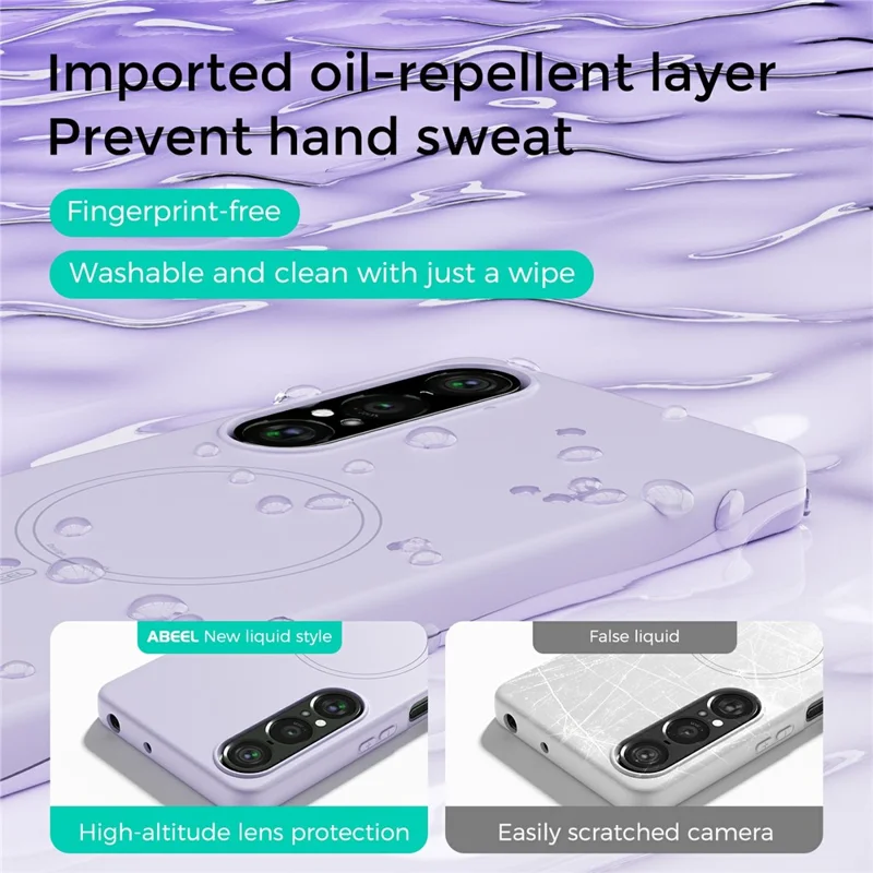 ABEEL For Sony Xperia 1 VII Magnetic Case Skin Touch Liquid Silicone Phone Back Cover - Purple