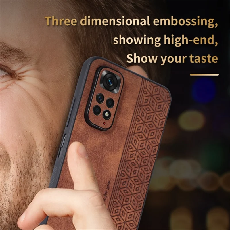 AZNS per Xiaomi Redmi Note 11 4G (Qualcomm) / Note 11S 4G Custodia per telefono con motivo impresso Anti-caduta in pelle PU + copertura TPU - Marrone