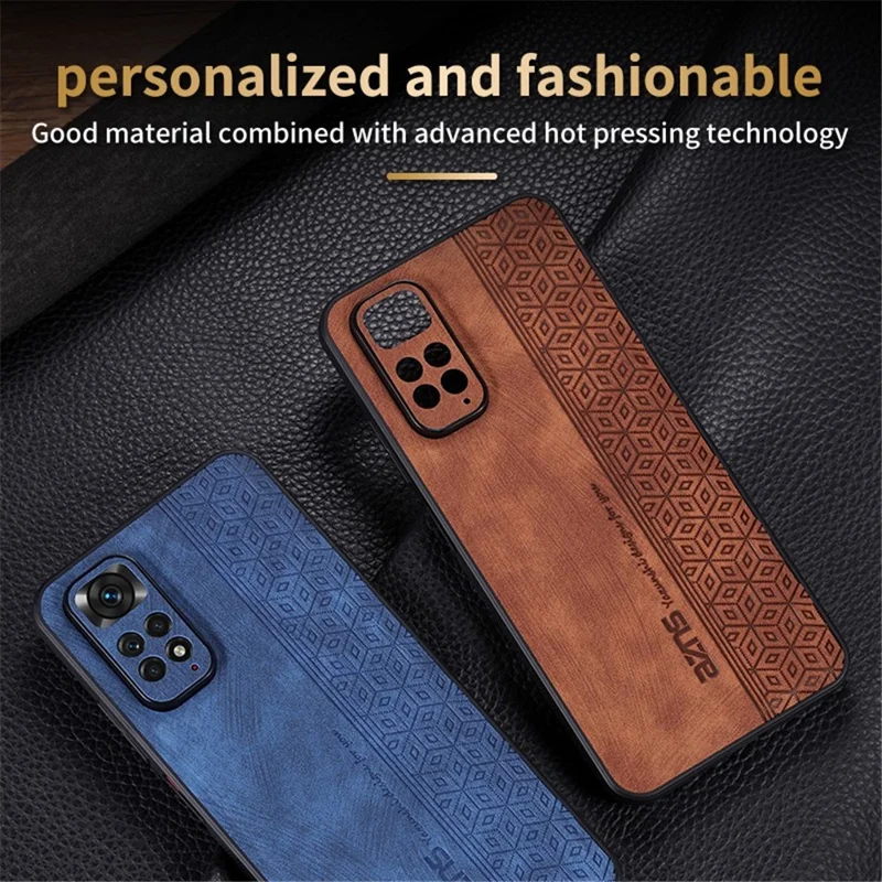 AZNS per Xiaomi Redmi Note 11 4G (Qualcomm) / Note 11S 4G Custodia per telefono con motivo impresso Anti-caduta in pelle PU + copertura TPU - Marrone