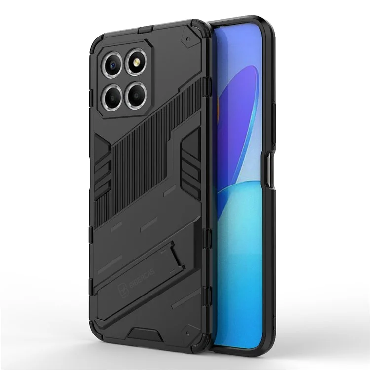 Funda de teléfono con pata para Honor X8 5G, cubierta protectora híbrida de PC duro + TPU blando anti-caída - Negro