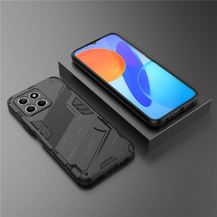 Funda de teléfono con pata para Honor X8 5G, cubierta protectora híbrida de PC duro + TPU blando anti-caída - Negro