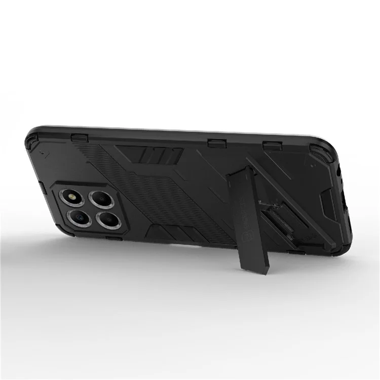Funda de teléfono con pata para Honor X8 5G, cubierta protectora híbrida de PC duro + TPU blando anti-caída - Negro