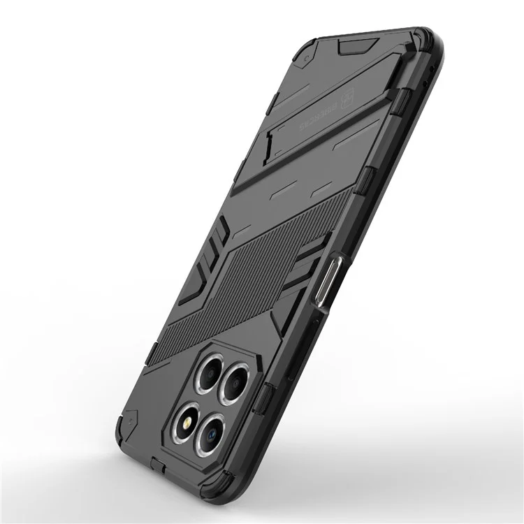 Funda de teléfono con pata para Honor X8 5G, cubierta protectora híbrida de PC duro + TPU blando anti-caída - Negro