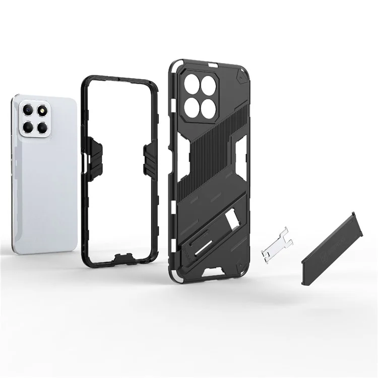 Funda de teléfono con pata para Honor X8 5G, cubierta protectora híbrida de PC duro + TPU blando anti-caída - Negro