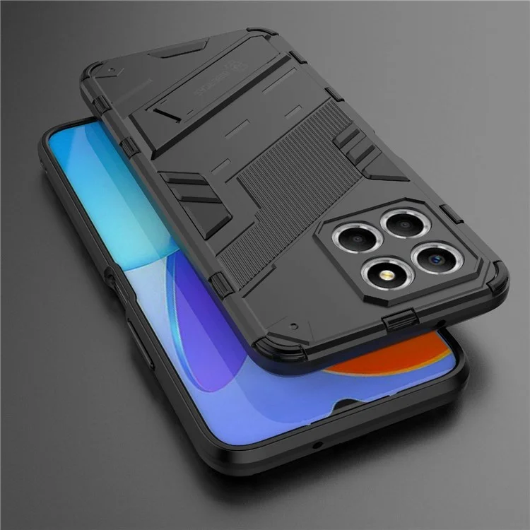 Funda de teléfono con pata para Honor X8 5G, cubierta protectora híbrida de PC duro + TPU blando anti-caída - Negro