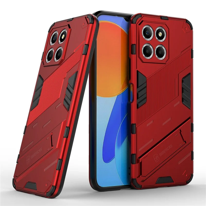 Kickstand Phone Case for Honor X8 5G, Hard PC + Soft TPU Anti-drop Hybrid Protective Cover - Red