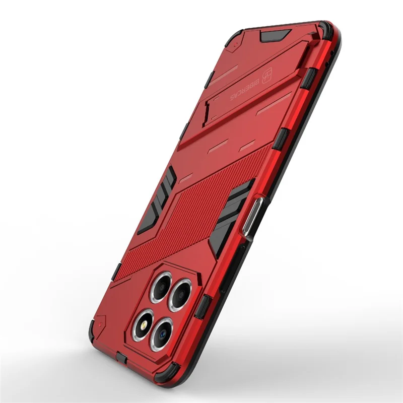 Kickstand Phone Case for Honor X8 5G, Hard PC + Soft TPU Anti-drop Hybrid Protective Cover - Red