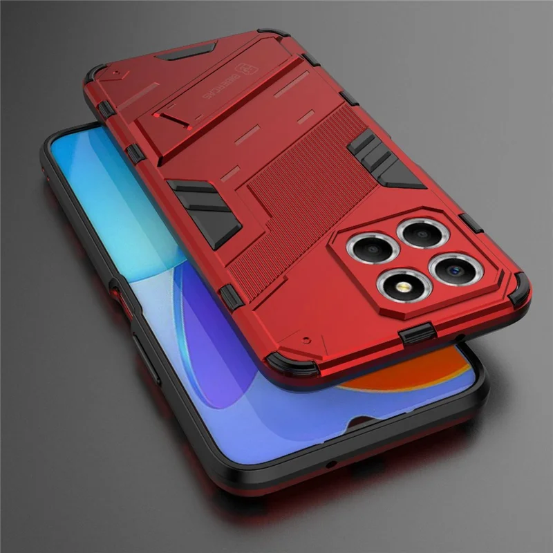 Kickstand Phone Case for Honor X8 5G, Hard PC + Soft TPU Anti-drop Hybrid Protective Cover - Red