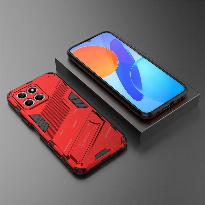 Kickstand Phone Case for Honor X8 5G, Hard PC + Soft TPU Anti-drop Hybrid Protective Cover - Red