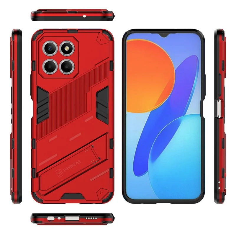 Kickstand Phone Case for Honor X8 5G, Hard PC + Soft TPU Anti-drop Hybrid Protective Cover - Red